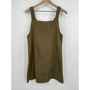 Corduroy Dress Women Medium Olive Ribbed Square Neck Lightweight Popover